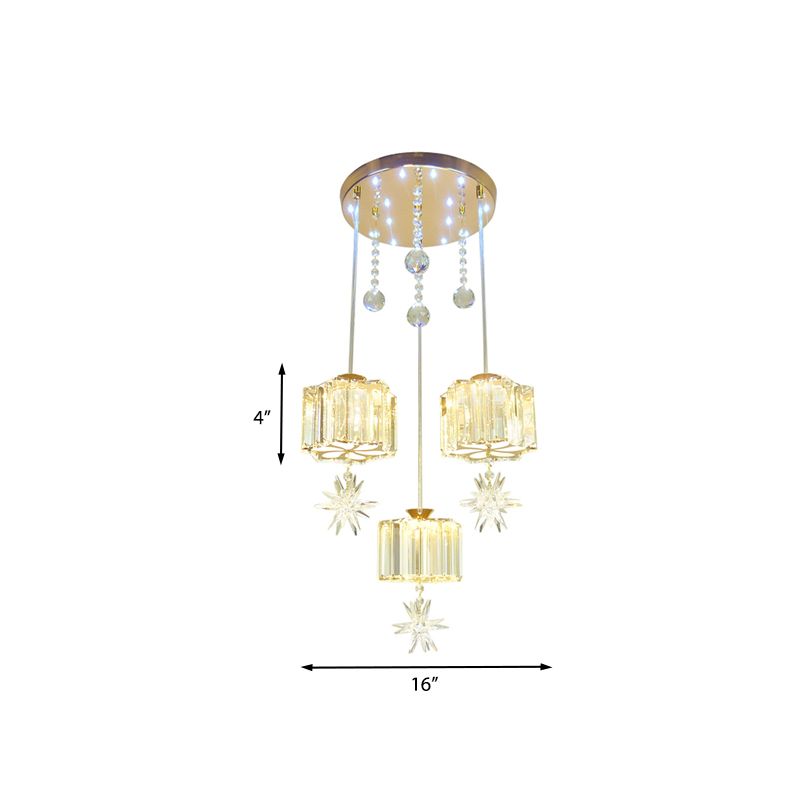 Croce di cristallo sfaccettato a sospensione Luce modernista 3 teste kit lampada sospesa in oro per sala da pranzo
