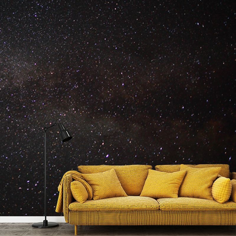 Black Night Sky Wallpaper Mural Starry Modern Waterproofing Wall Covering for Home