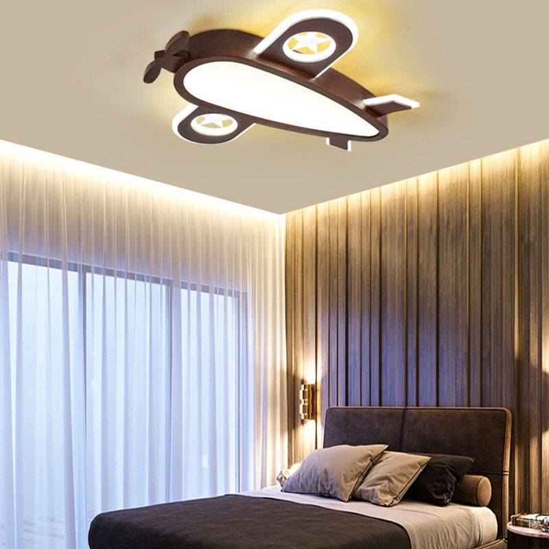 Plafonnier LED Cartoon en bois encastré plat pour chambre d'enfants