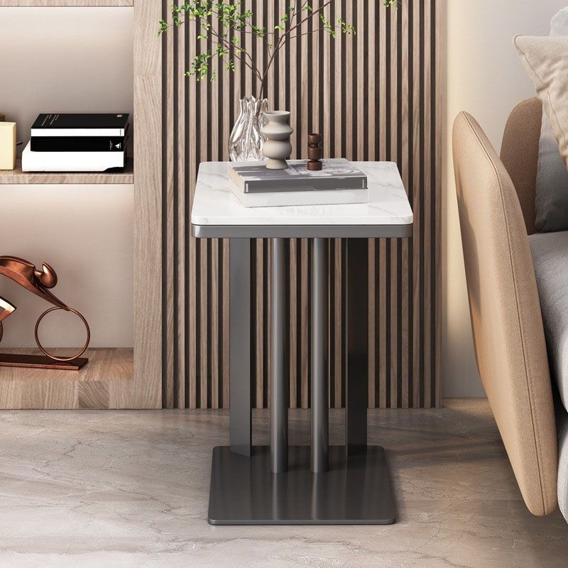 Contemporary Slate Top End Slide Table Metal C Side Table, 21.7" Tall