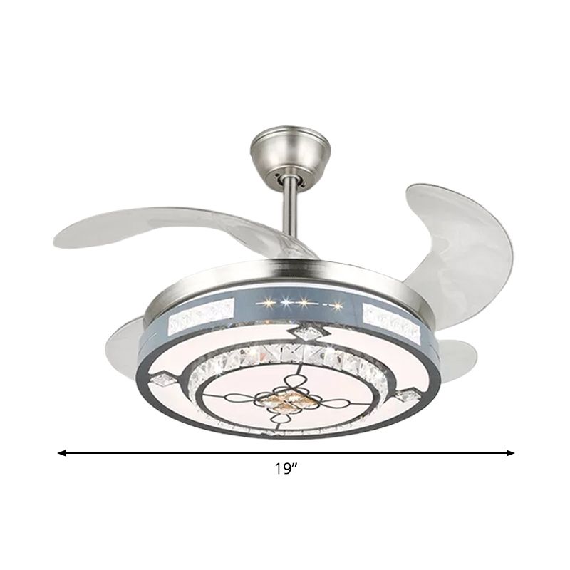 Runde Hanging Lüfterlampenlampe Moderne Kristall 19 "breites LED Silber Semi Flush Mount Light, 4 Klingen