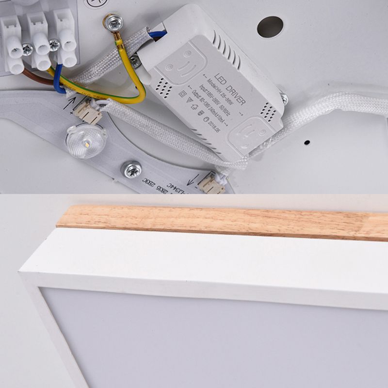 Plafonnier carré de salon, style nordique élégant, en acrylique et en bois, LED blanc, plafonnier, largeur 16"/19,5"