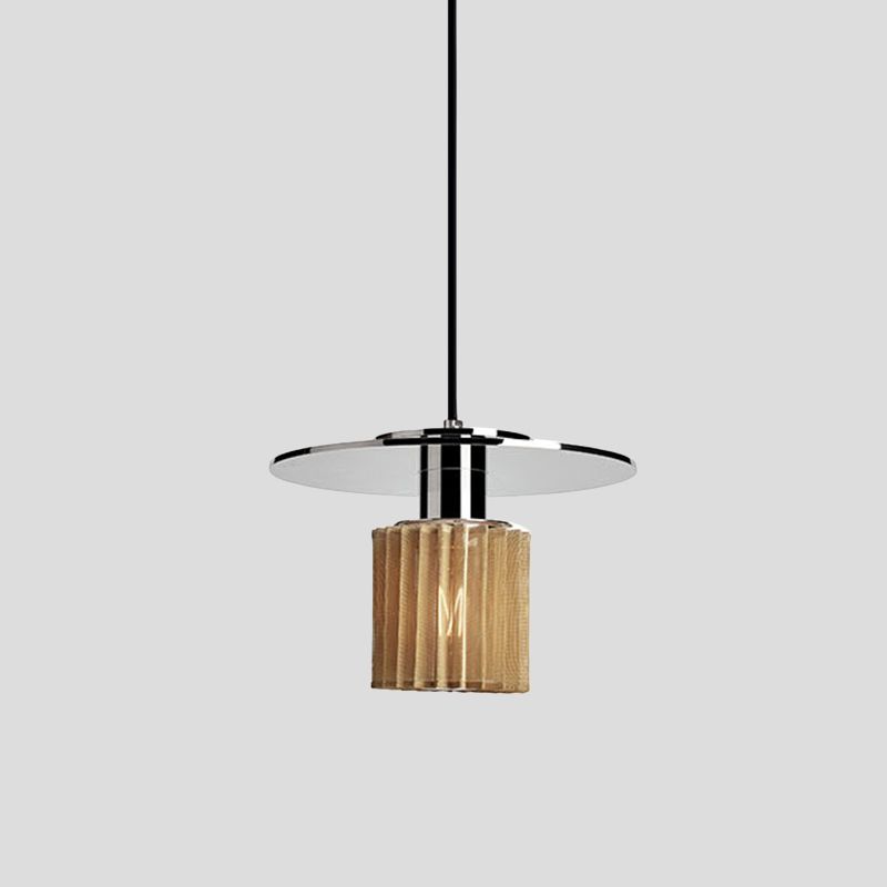 Diseñador 1 Lámpara de luz Costilina Camiseta Mini lámpara de techo de tambor cromado con parte superior plana