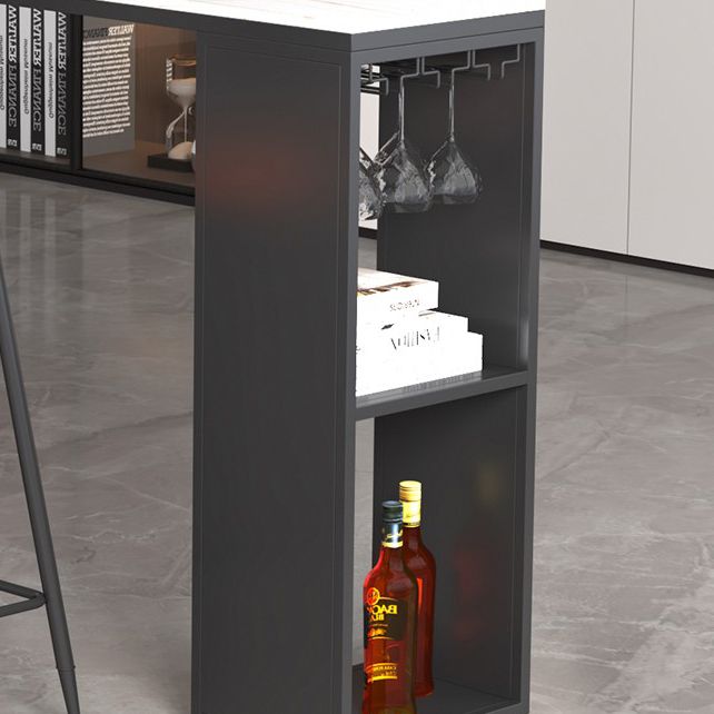 Stone Top Bar Dining Table Traditional Luxury Bar Table with Black Sled Base