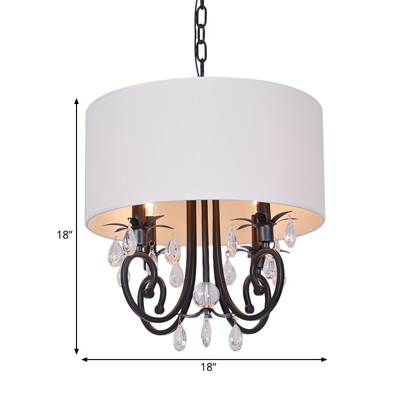 Tela tambor de lámpara colgante blanca 4 luces lámpara de lámpara tradicional accesorio de luz para dormitorio