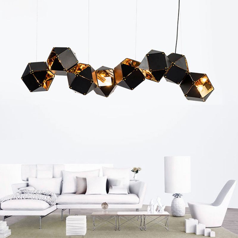 Contemporary Iron Kitchen Island Ceiling Light Geometric Island Hanging Light in Black