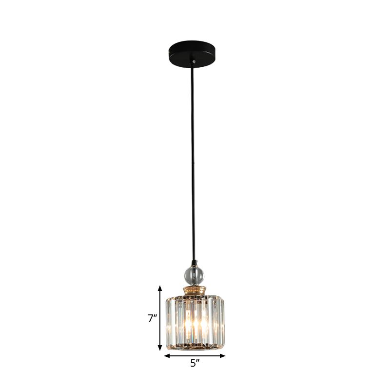 Simple 1/3-Head Ceiling Pendant Black Cylinder Hanging Lamp Kit with Crystal Prisms Shade