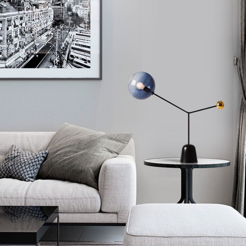 Blue Glass Globe Nightstand Lamp Post-modern 1-Light Black Table Light