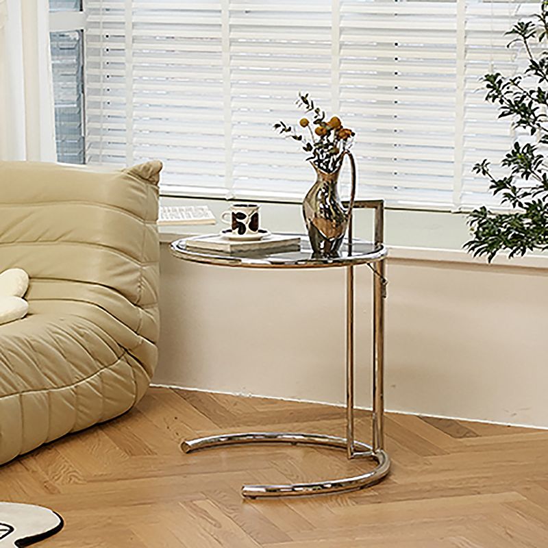 Round Metallic C Side Table Contemporary Glass Top Round Side End Table