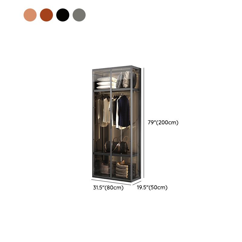 Contemporary Tempered Glass Wardrobe Armoire Freestanding Wardrobe with Shelves