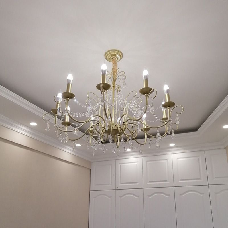American Rustic Style Chandelier Light with Clear Crystal Drops Multi-lights Vintage Dining Room Lighting Fixture