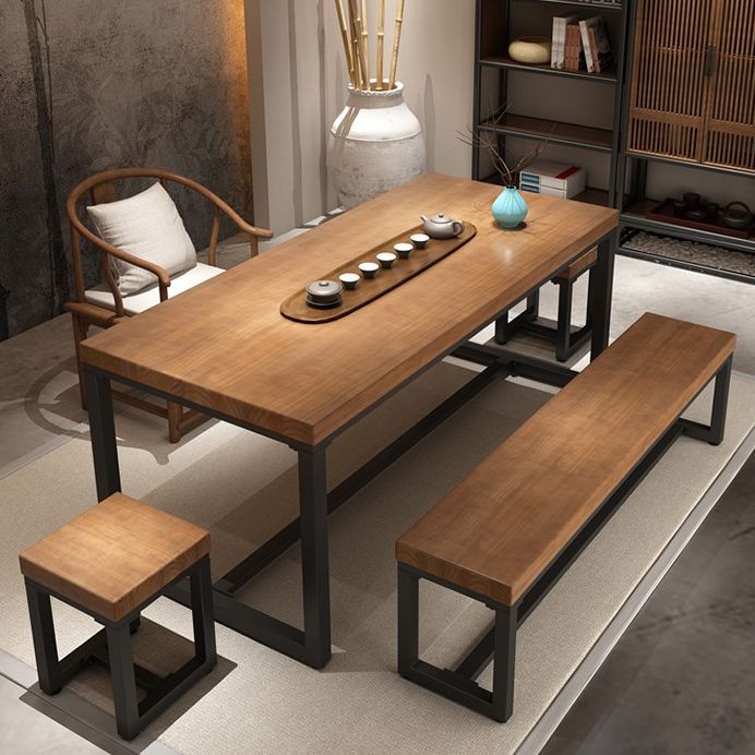 Industrial Rectangle Dining Table Pine Solid Wood Table with Trestle Base for Home Kitchen Dinner