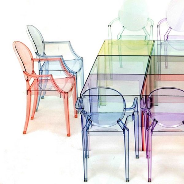 Chaise d'intérieur contemporaine en plastique à dossier ouvert, chaise de salle à manger de 21 pouces de large