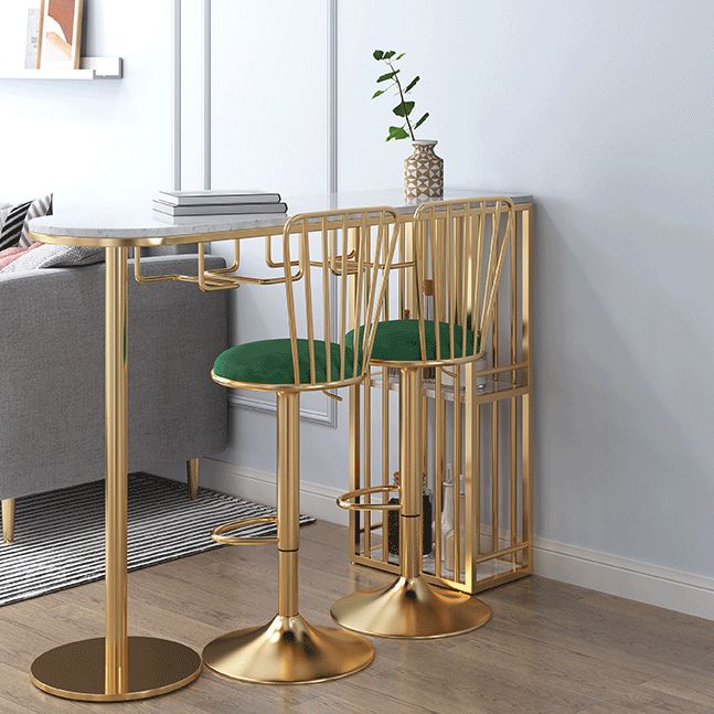 Glam Style Bar Table Faux Marble Double pedestal Bar Dining Table with Storage