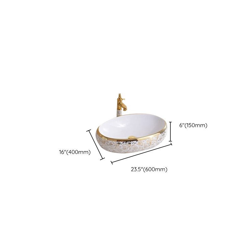 Traditional Vessel Lavatory Sink Oval-Shape Porcelain with Faucet Bathroom Sink