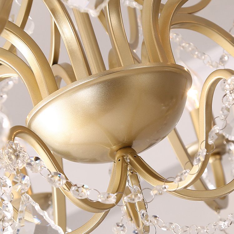 Clear Crystal Pendant Lamp with Candle Lamp Holder Vintage Country Style Chandelier Lighting in Gold