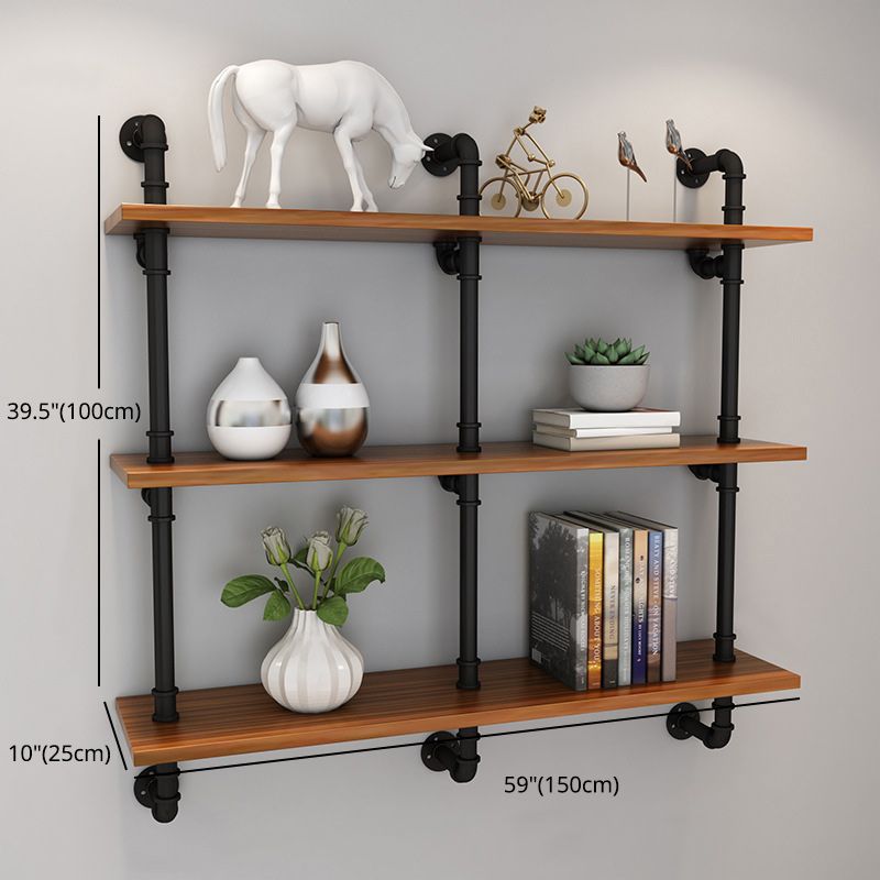 Brown Bookshelf Industrial Style Wall Mounted Bookcase for Home Office