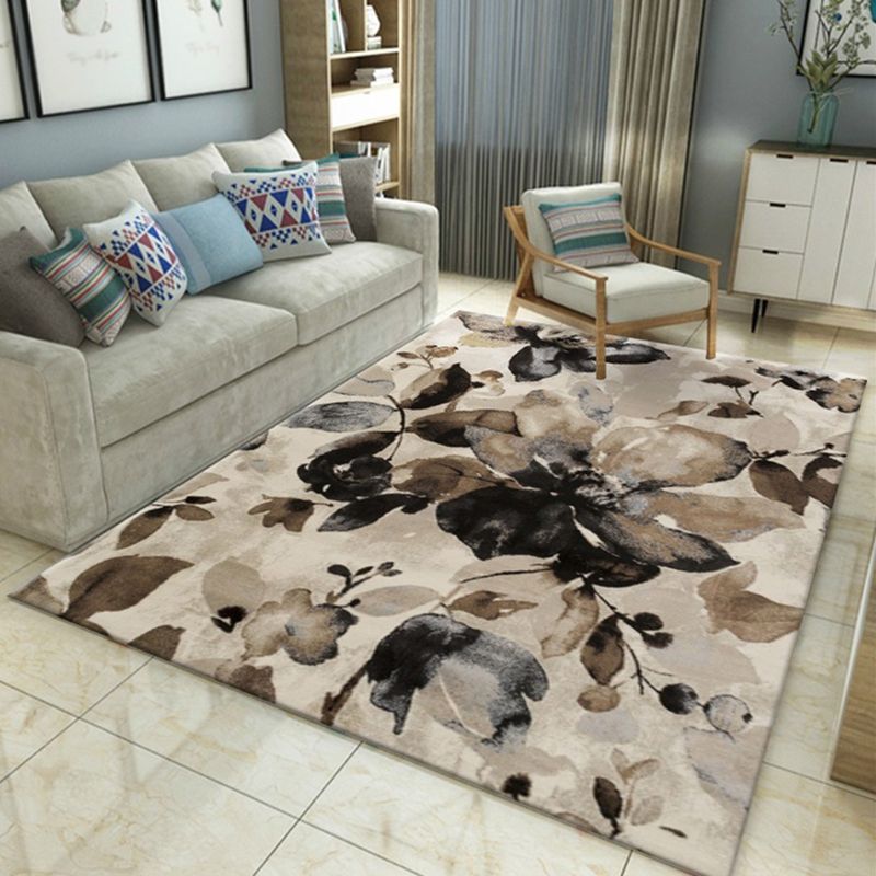 Chic Modern Area Rug Leaf Pattern Polyester Area Carpet Anti-Slip Backing Rug for Living Room