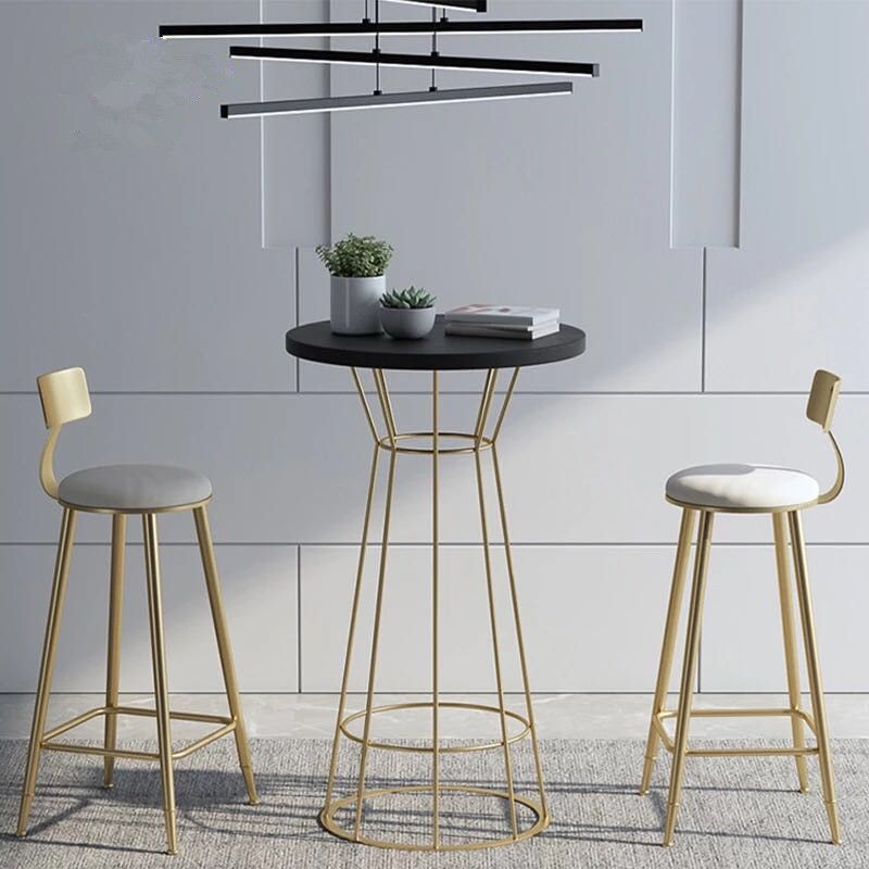 Modern Round Bar Stool and Table Set 1/2/3 Pieces Metal and Wood Pub Set