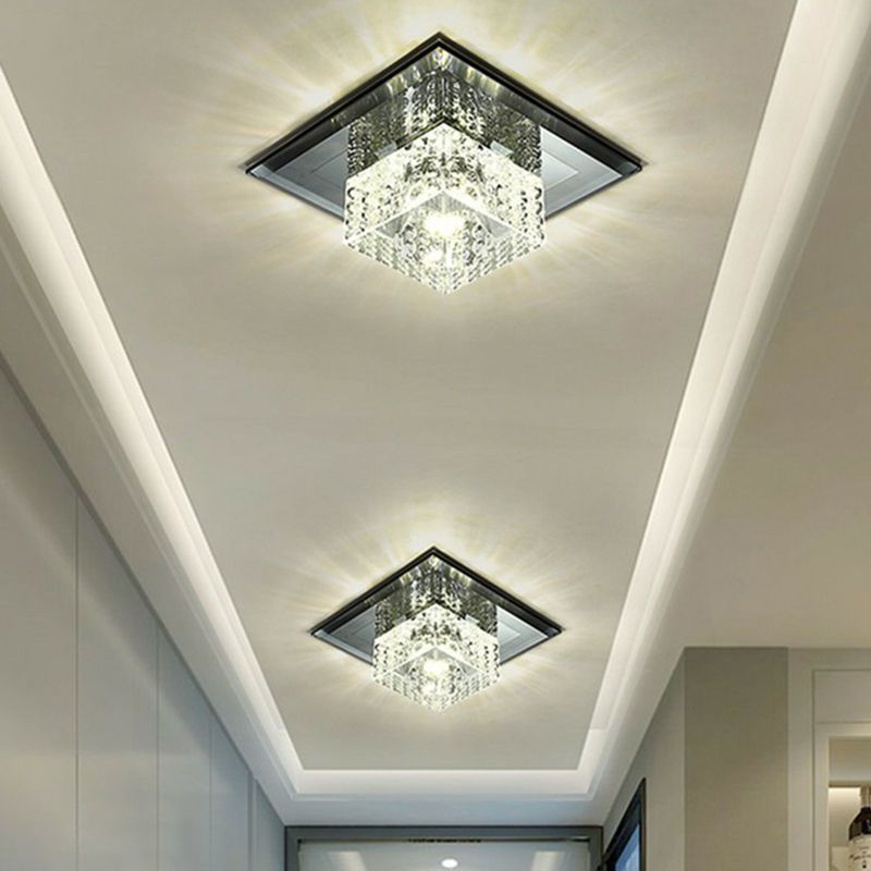 Crystal Square LED Flush Mount Light Simplicity Flush Mount Ceiling Light in Black for Foyer