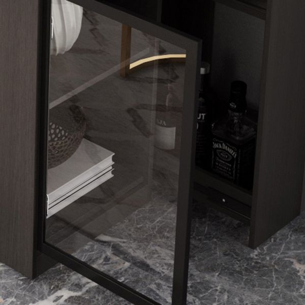 Glam Wood Telescopic Bar Table with Wine Cabinet for Living Room