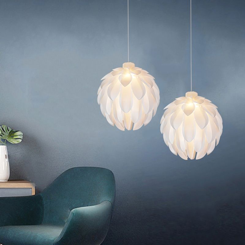 White Pinecone Shade Pendant Light Nordic Modern 1 Light PVC Living Room Hanging Lamp