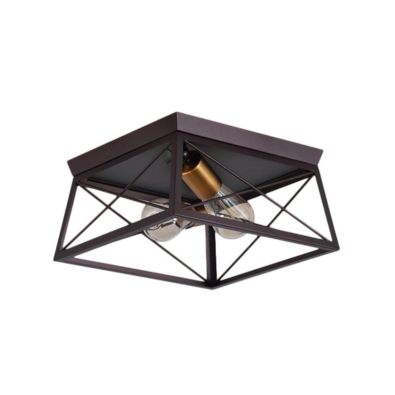Plafonnier à cadre carré en métal, Style industriel, 2 ampoules, plafonnier à café pour Restaurant, 10 "/12" de large