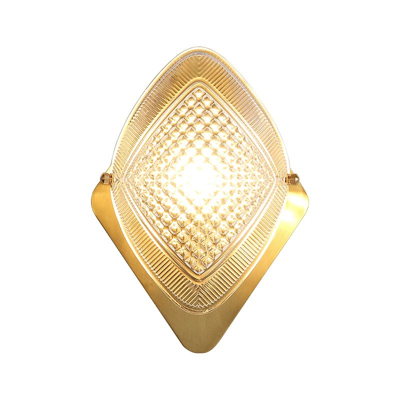 1 Bulb Rhombus Wall Light Fixture Modern Stylish Metal and Clear Crystal Sconce Lamp in Brass Finish