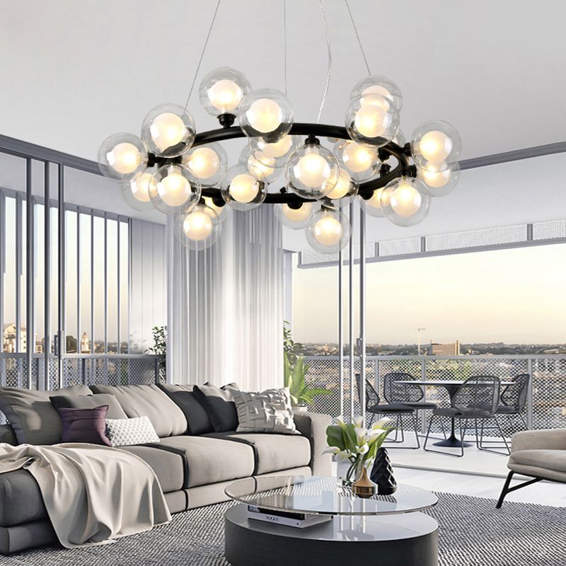 Modern Metal Chandelier Light Fixtures Multi-Head Hanging Pendant Lights with Globe Glass Shade