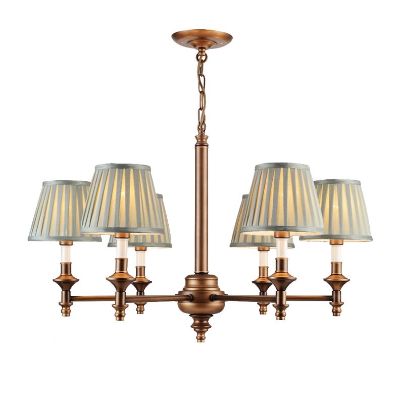 Blue Cone Pleated Shade Chandelier Light Fixture Nordic Fabric 6/8 Lights Living Room Hanging Light