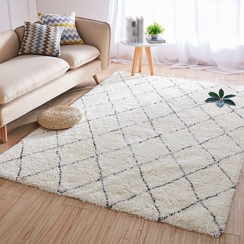 Plaid Living Room Rug Abstract Carpet Polyester Washable Area Rug