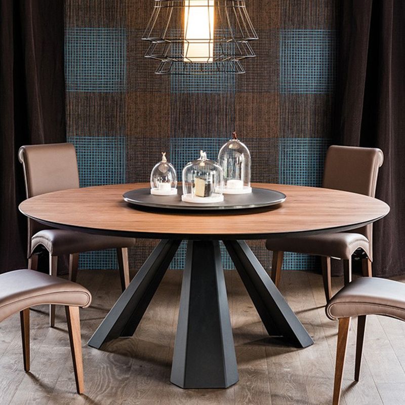 Round Shape 3 Legs Modern Dining Table Wood Color Fixed Table of Solid Wood