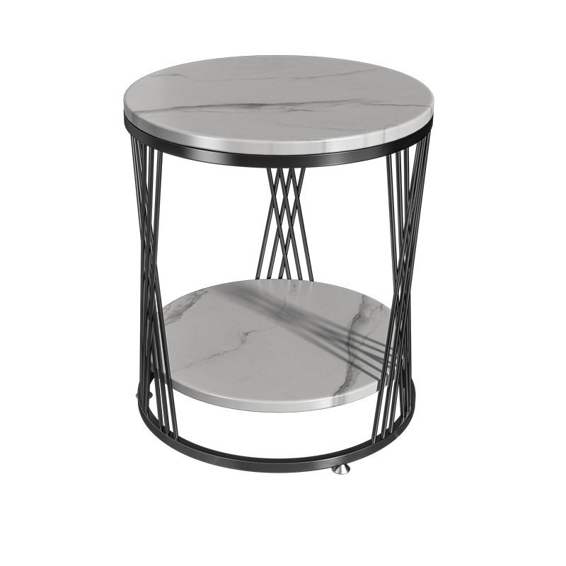 Modernistic Marble Frame with Shelf Round Double Tier Living Room End Table
