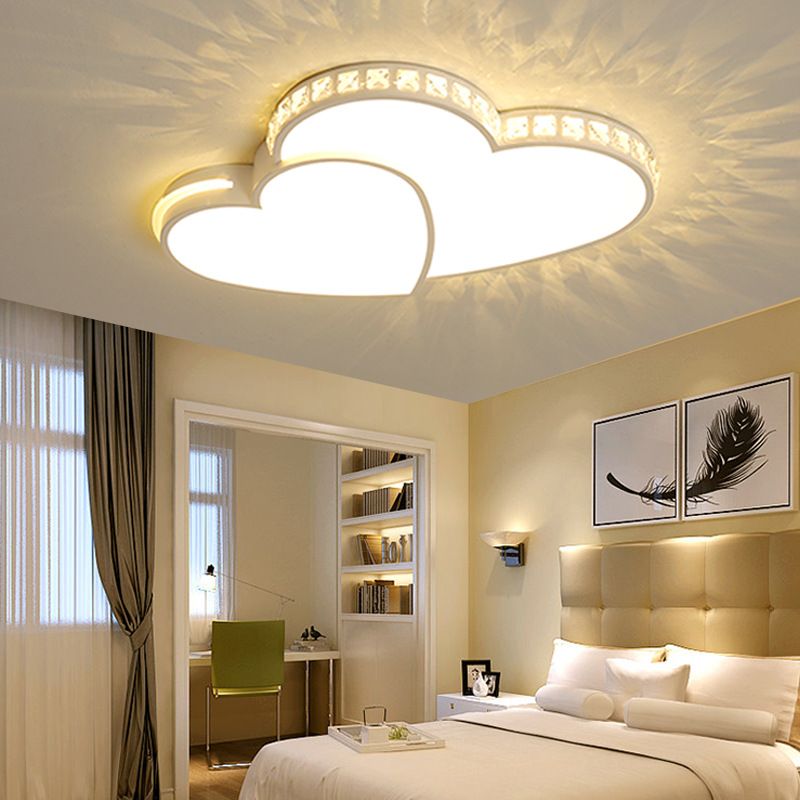 20.5"/24.5" W LED Heart Flush Mount Lamp Simple White Acrylic Ceiling Light Fixture for Bedroom in Warm/White/3 Color Light