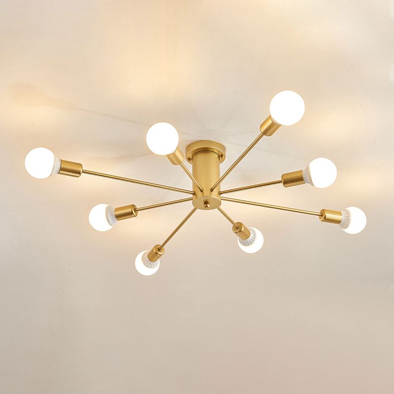 Radial Metal Semi Flush Multi Light in Industrial Style Ceiling Fixture for Interior Spaces