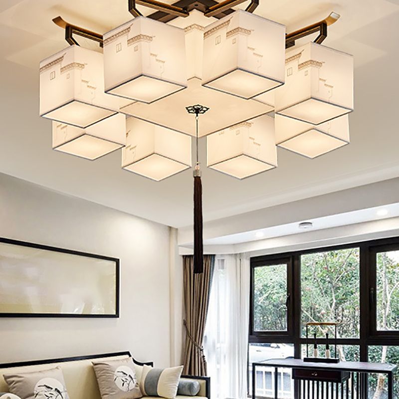 Plafonnier affleurant de Style traditionnel, abat-jour en tissu, luminaire pour salon