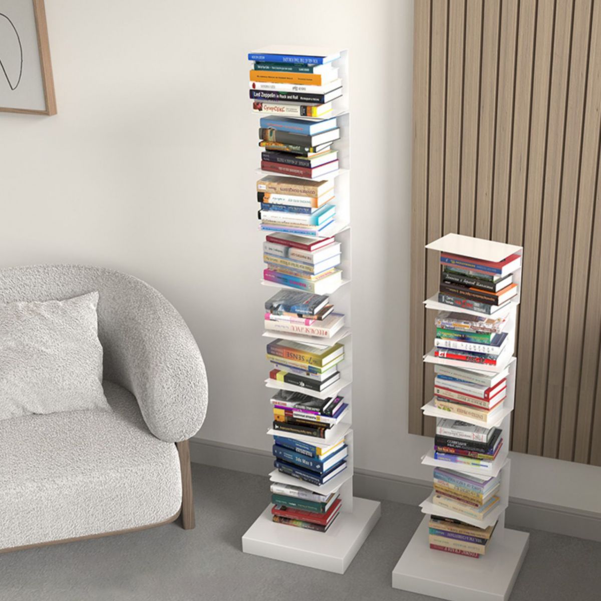 Modern Metal Bookshelf Geometric Vertical Closed Back Bookcase in Burnish