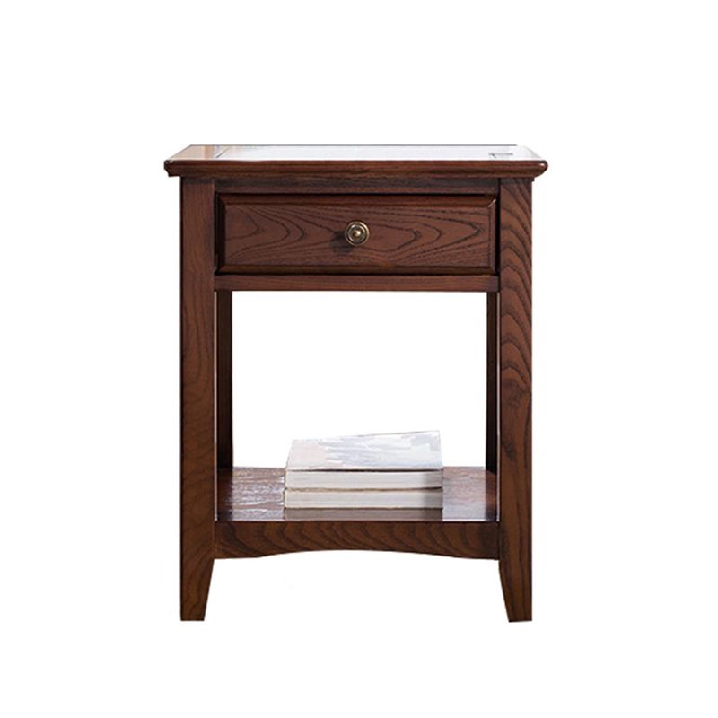 Lving Room Square Wood Top End Table Double Tier 4 Legs Side Table
