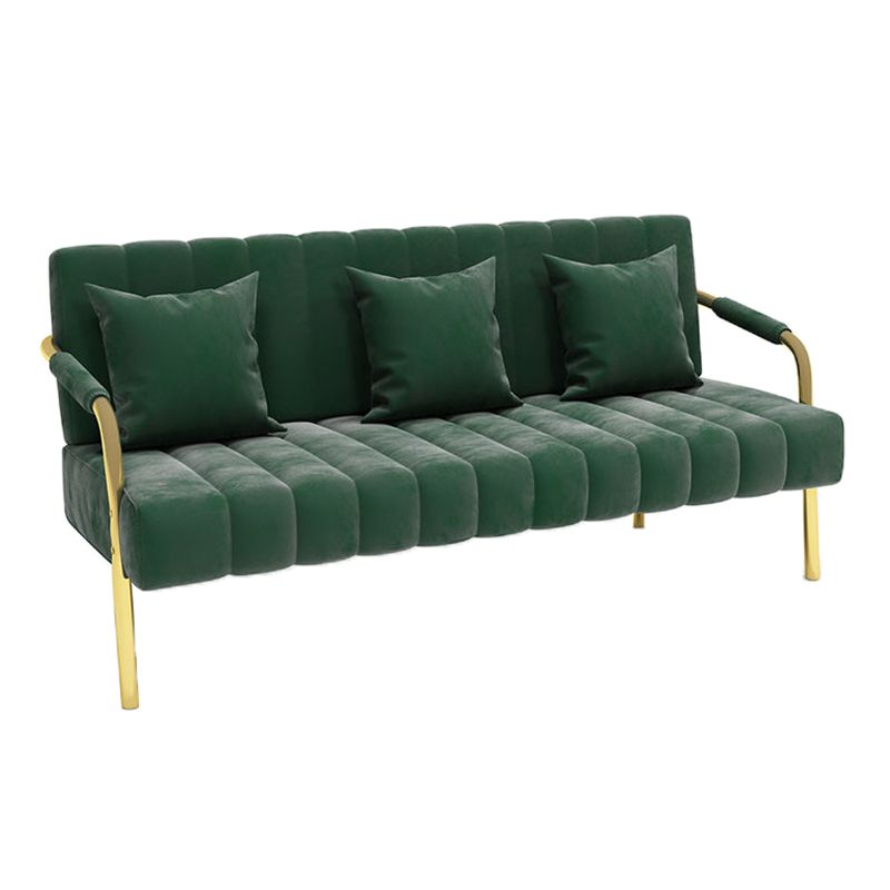 Velvet Sofa with 3 Pillows Square Arm for Living Room 3-seater