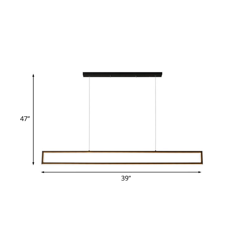 Minimalist Rectangle Frame Island Light Metal Dining Room LED Pendant Lamp in White/Warm Light, 39"/47" Long