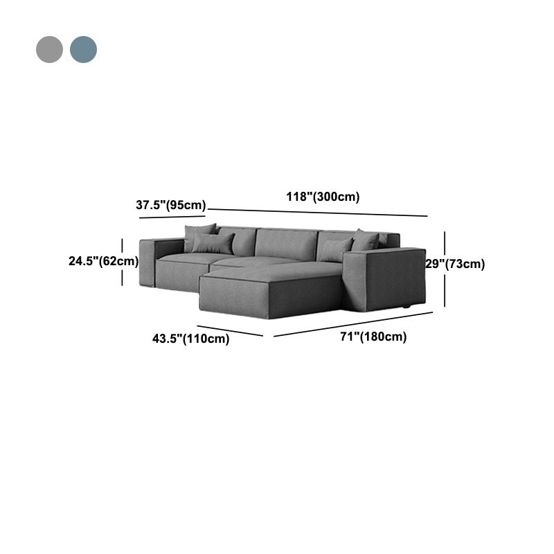 Square Arm Sectional Sofa Gray 4-seat Sofa & Chaise with 4 Pillows