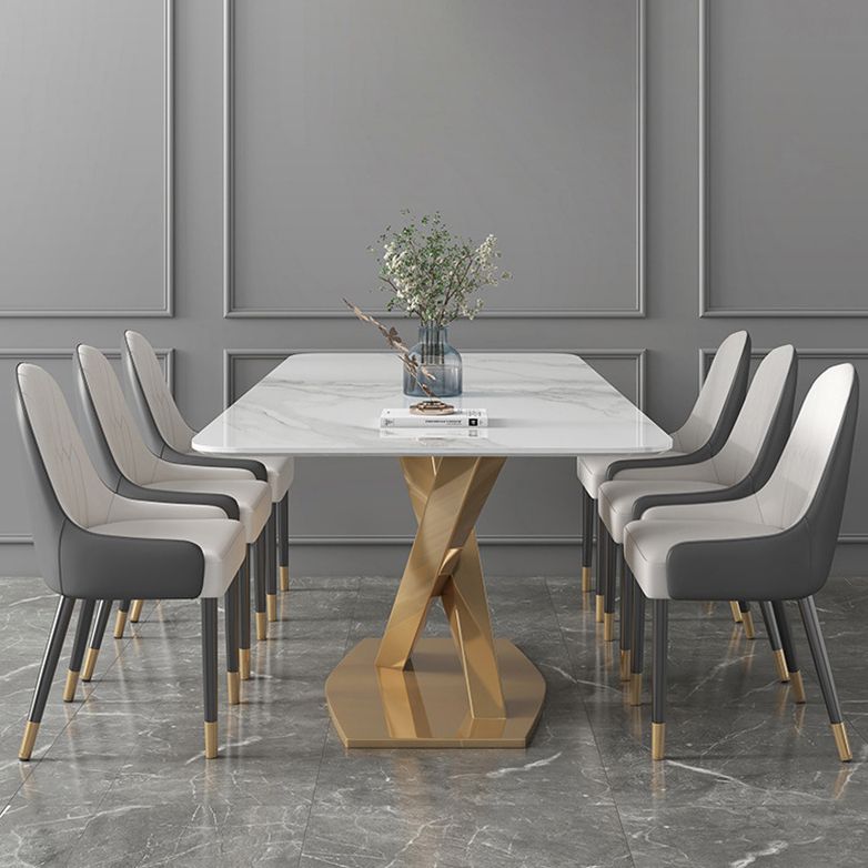 Modern Sintered Stone Dining Room Set with Rectangle Top and Gold Base Furniture Set