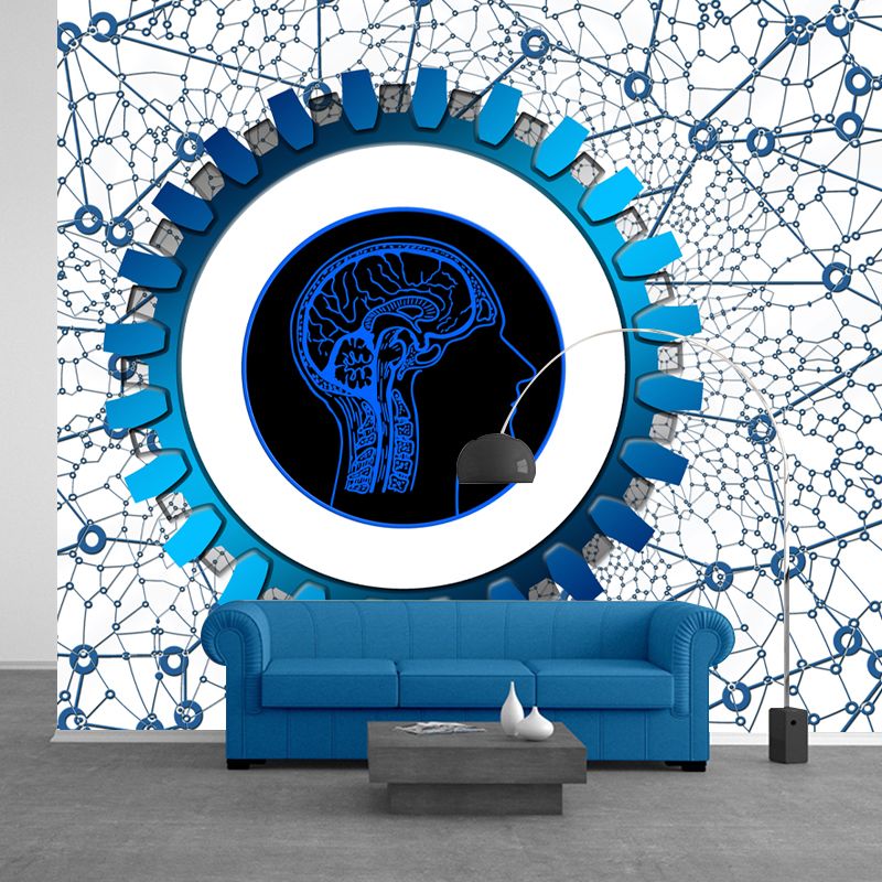 Metal Gear Illustration Wall Mural for Dining Room Moisture Resistant, Personalized Size Available