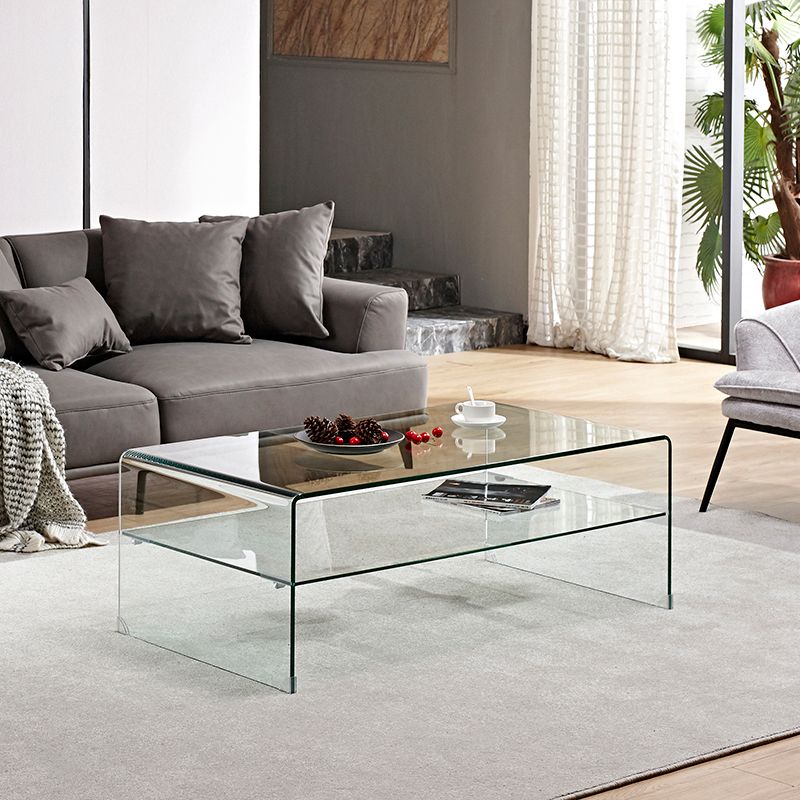 15.7"H Modern Sled Base White/black Glass Square Coffee Table with Shelf