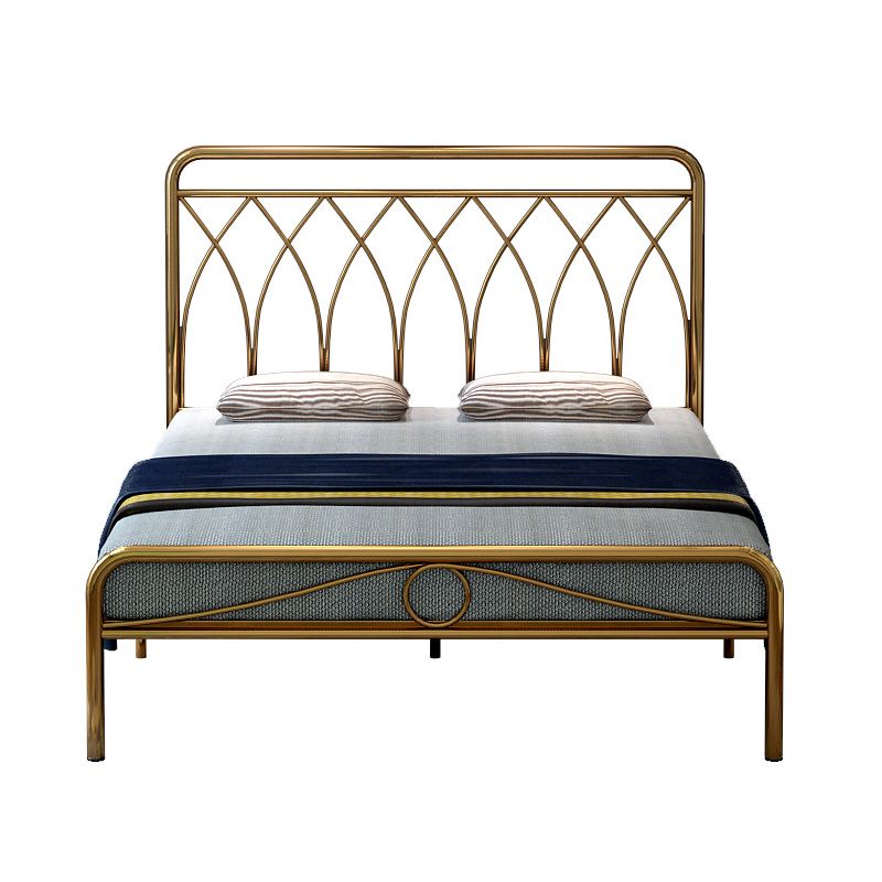 Glam Open-Frame Bed with Iron Frame Headboard and Metal Legs