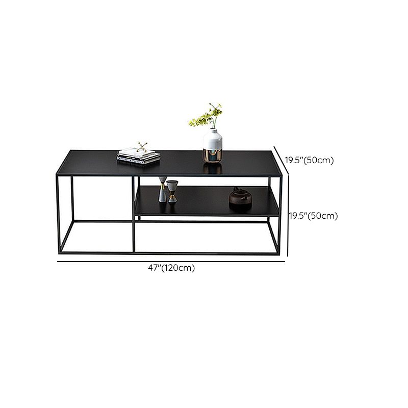 Black Finish Metal Rectangular Coffee Cocktail Table with Storage Shelf