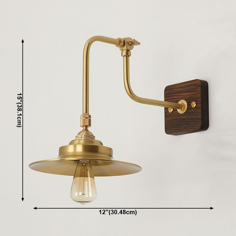 Modern Style Wooden Sconce Light Metallic Shade 1-Light Wall Lamp for Hotel