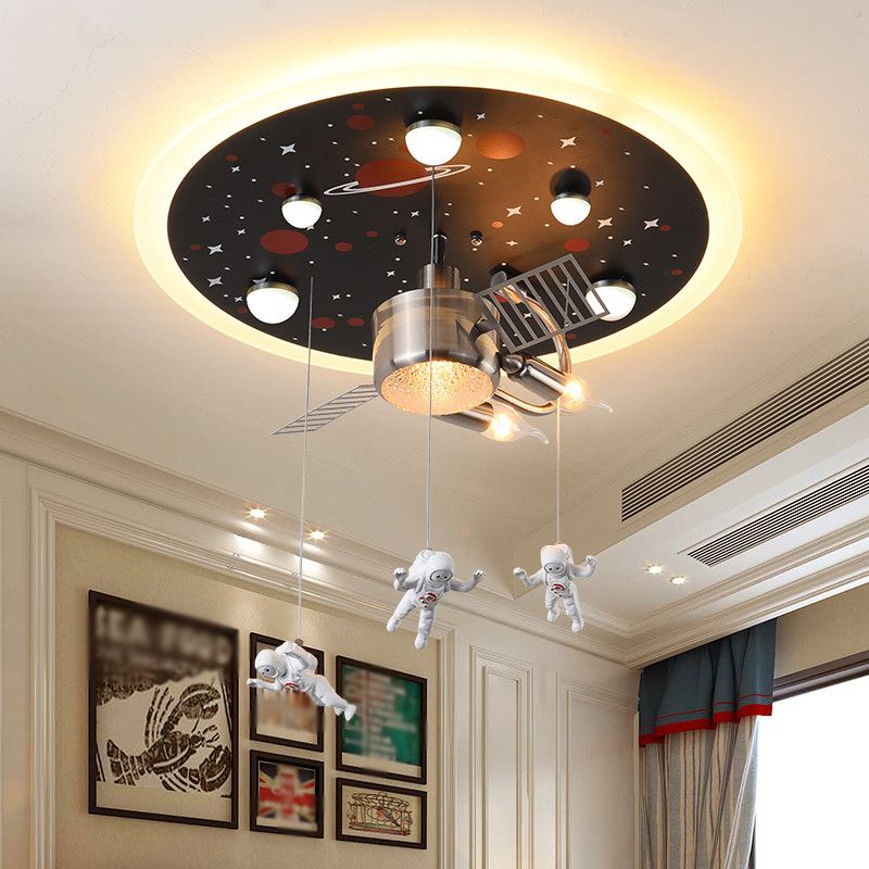 Black Space Satellite Flush Light Kid 16"/22" breed 2 lampen hars ruimtevaarders sculptuur plafondarmatuur
