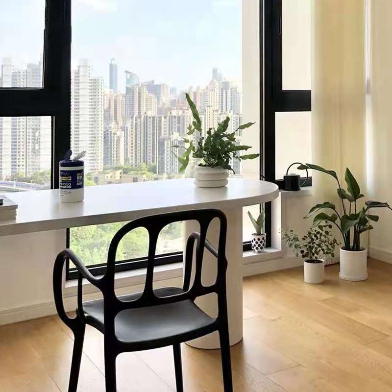 Minimalist Kitchen Irregular Shape Dining Table Solid Wood Dining Table with Double Pedestal Bases