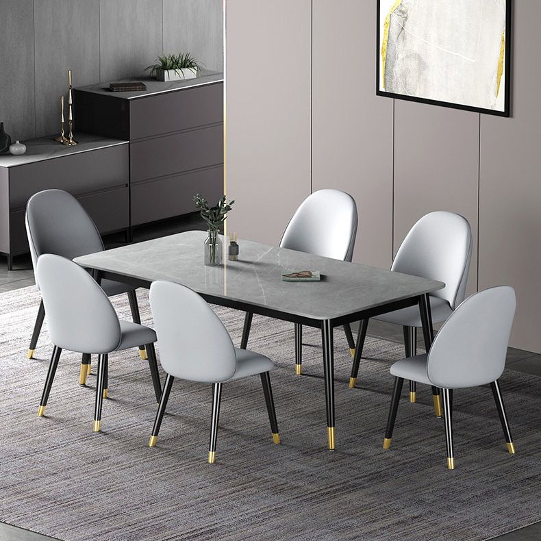 Modern Iron Dining Table Set 1/2/3/5/7 Pieces Dinette Set with Sintered Stone Top